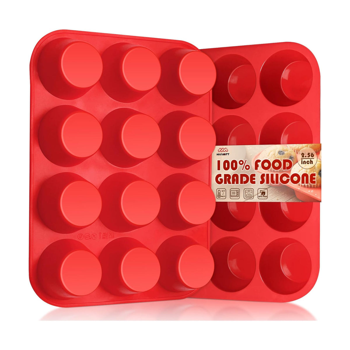 HKNMTT 2Pcs Silicone Muffin Pans for Baking 12Cups BPA-Free Egg Bites Mold