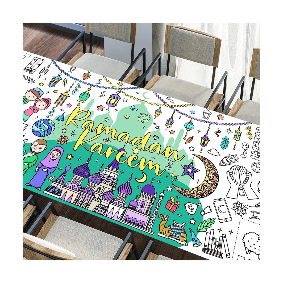 Ramadan Coloring Poster Large Ramadan Kareem Coloring Tablecloth Crafts Paper Tablecloth for Home DIY Drawing Games Party Supplies 30 x 72 Inch