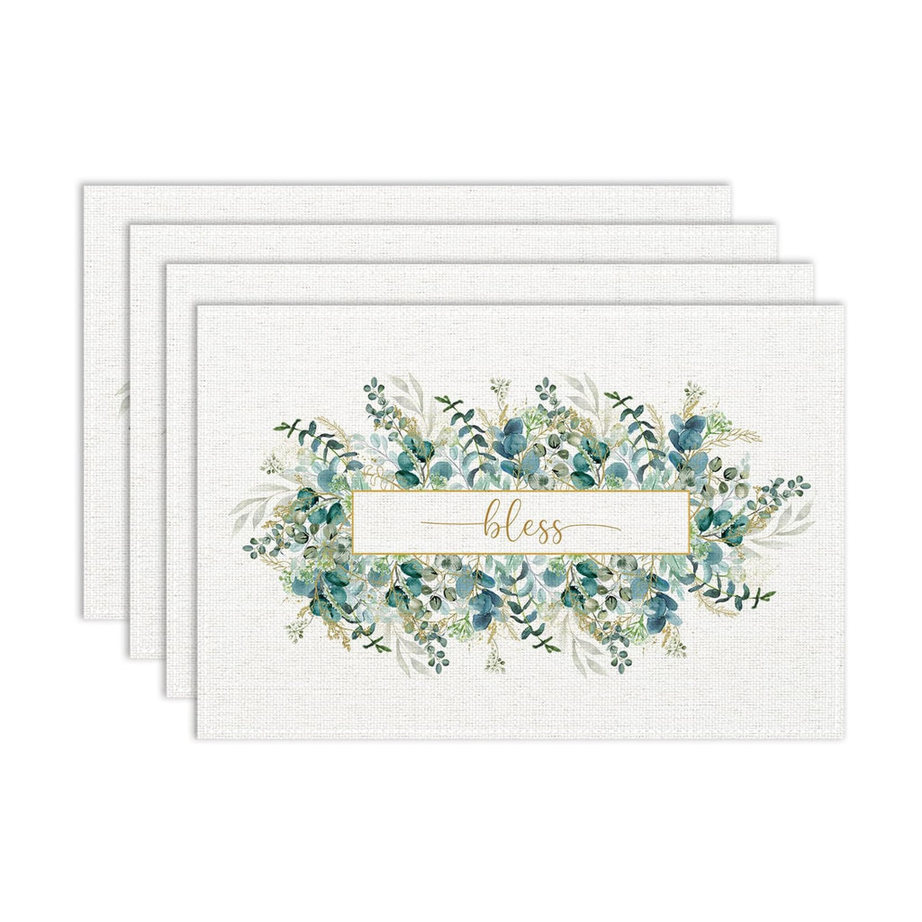 Eucalyptus Placemats Set of 6, 12x18 Inch Seasonal Floral Sage Blue Spring Summer Green Plants Holiday Coffee Table Mats for Party Kitchen Dining Decoration
