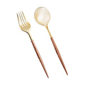 Lullaby 100PCS High End Gold Plastic Forks & Spoons with Wood Grain Handle
