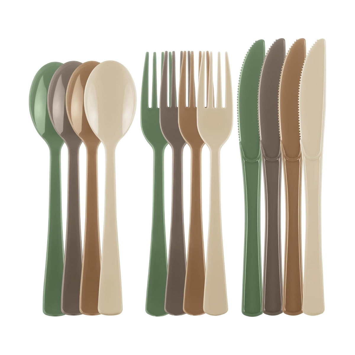 Kochorie 300 Pieces Woodland Plastic Silverware, Disposable Plastic Utensils, Heavy Duty Cutlery Set Heavyweight Flatware Includes Spoons Forks Knives for Birthday Wedding Forest Party Supplies