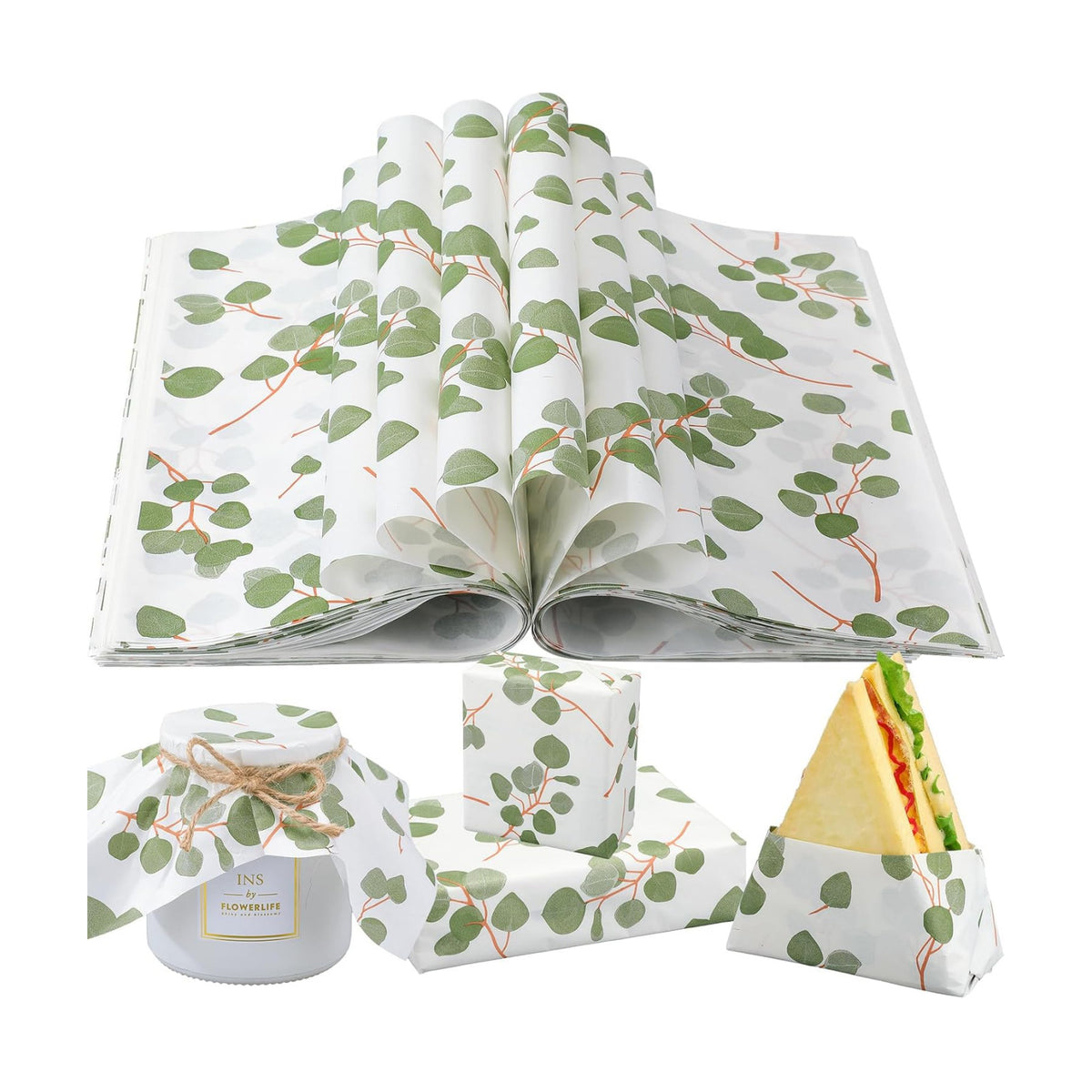 Marspark 100 Sheet Eucalyptus Wax Paper for Food Wrapping 12 x 12 Inch