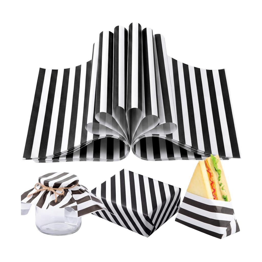 Marspark 100 Sheet Black and White Striped Wax Paper for Food 12 x 12 Inch