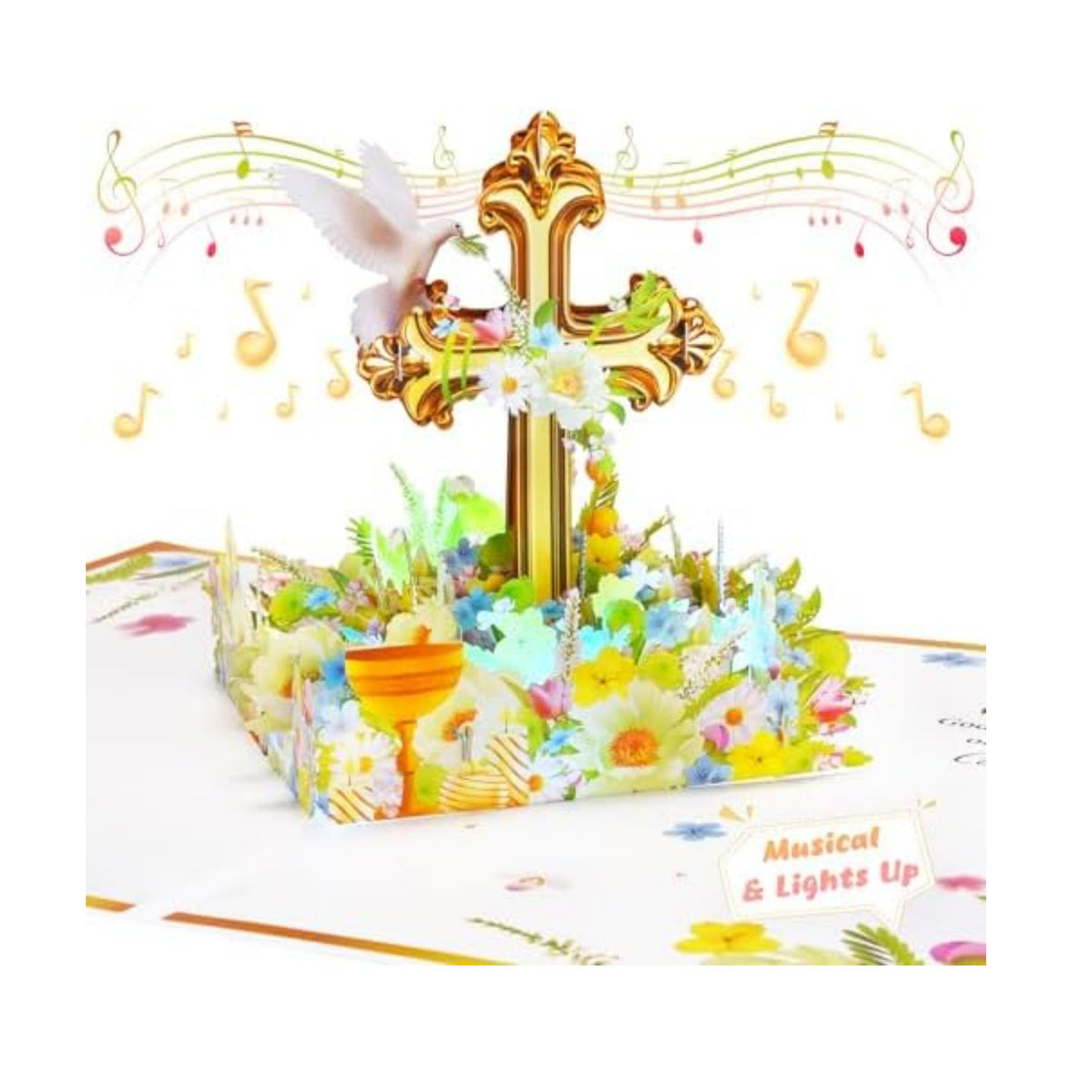Baptism Pop Up Card with Lights, 3D Musical Christening Greeting Cards