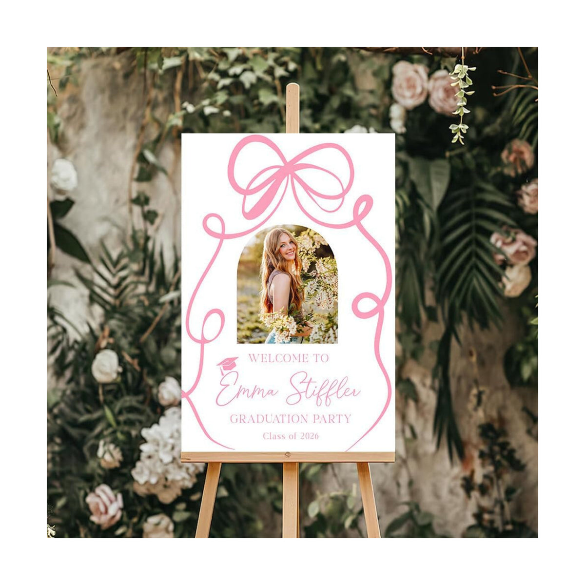 Personalized Bow Graduation Party Welcome Sign, Graduation Yard Signs Class Of 2026, Congrats 2026 Grad With Name, Senior Graduation Sign, College High School Graduation Sign, Pink Graduation Décor