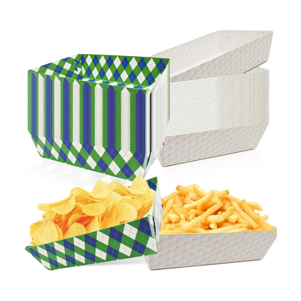 50 Pcs Golf Party Food Trays - Disposable Paper Food Boats, 2 Designs