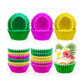 Whaline 150Pcs Hawaiian Foil Cupcake Liners Baking Cups Green Rose Red Yellow Foil Metallic Cupcake Wrappers Muffin Liners for Summer Tropical Luau Party Supplies