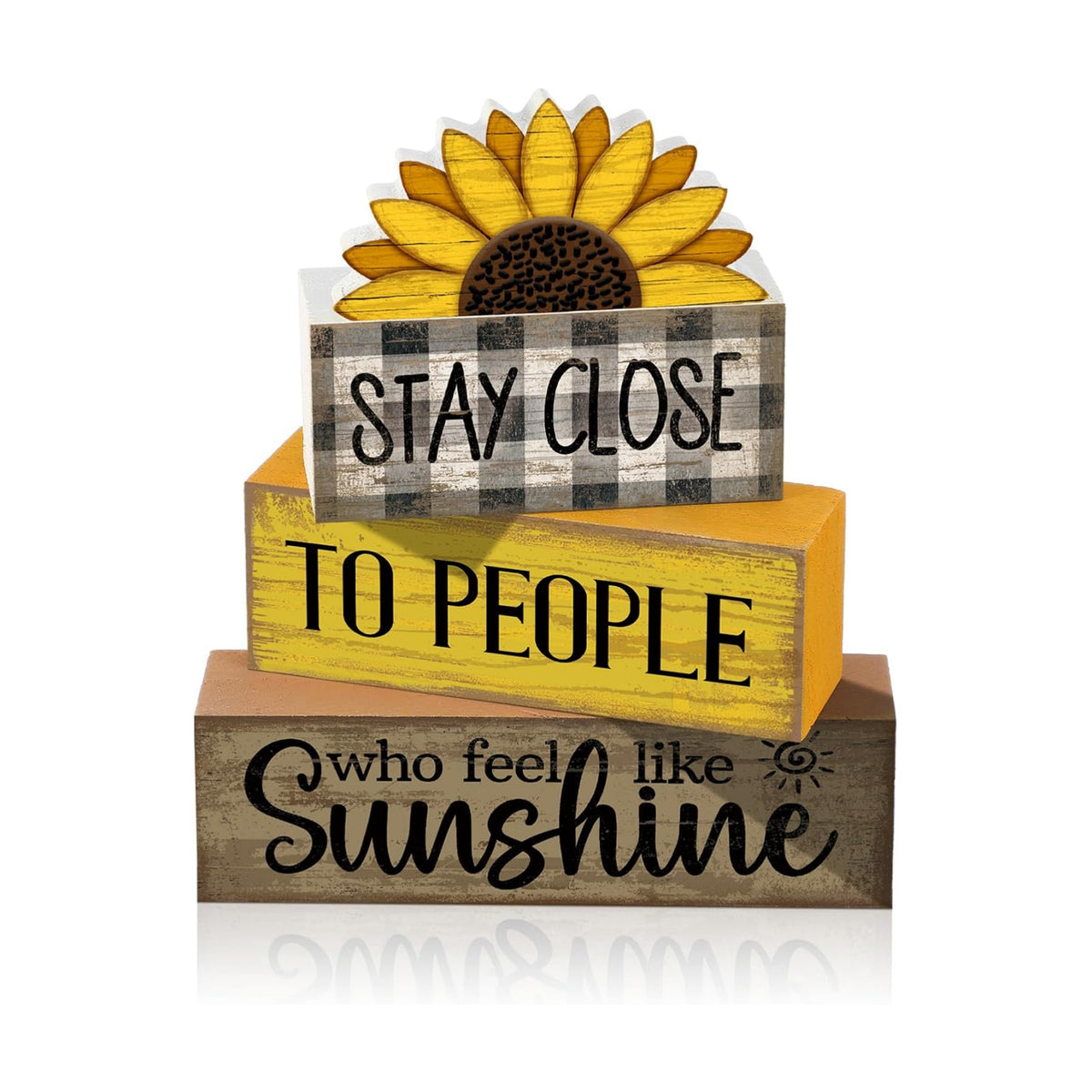 Lineshading 4 Pcs Sunflower Wooden Block Signs Farmhouse Tabletop Decor