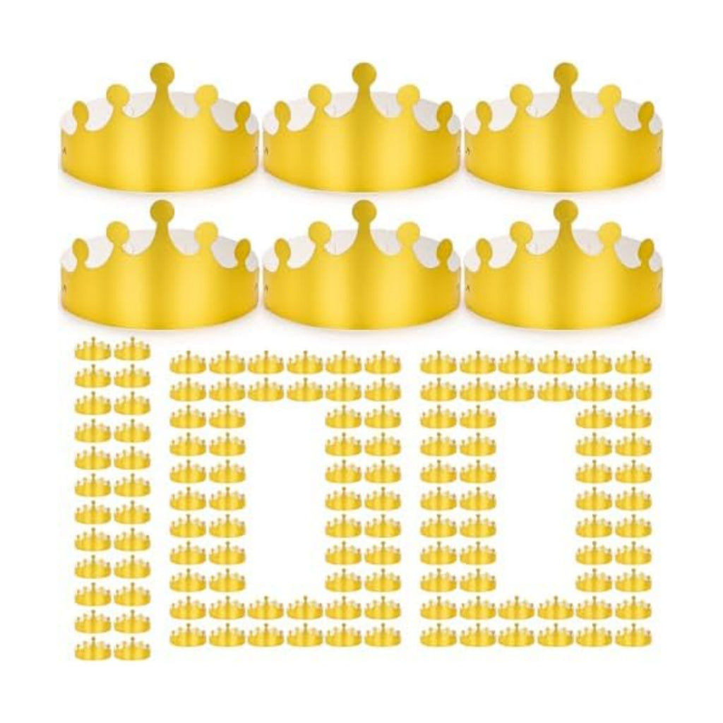 Okllen 100 Pcs Gold Paper Crowns for Adult, Bulk Adjustable Party Hats for Birthday, Baby Shower, Photo Props, Celebration Supplies (Foldable)