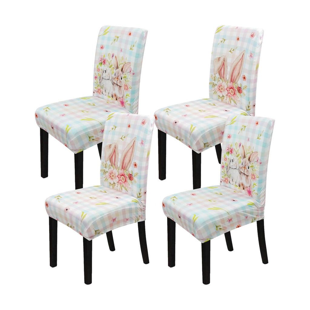 Easter Chair Covers Set of 4 Spring Bunny Colorful Buffalo Plaid Slipcovers