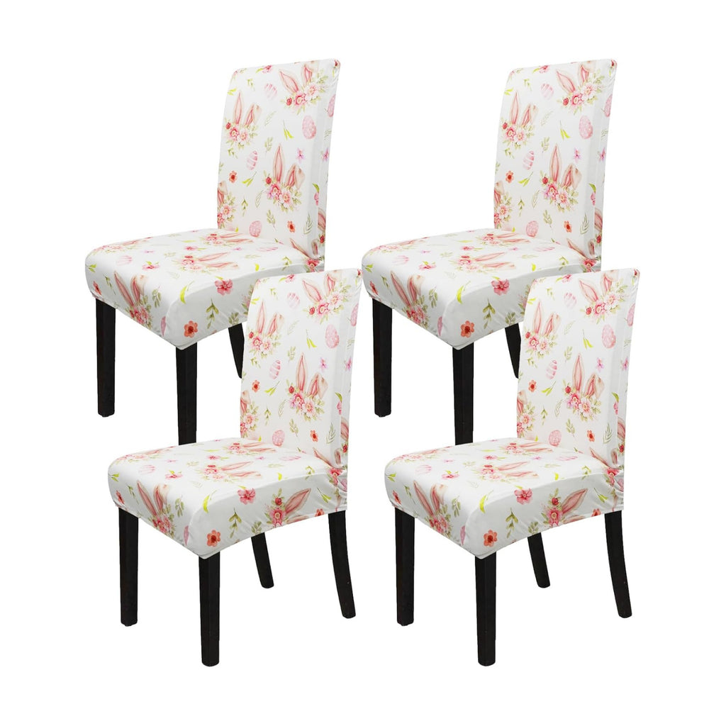 Easter Chair Covers Set of 4 Spring Bunny Ears Floral Dining Room Slipcovers Stretch Parsons Chair Seat Protectors Spring Easters Decor-4PCS