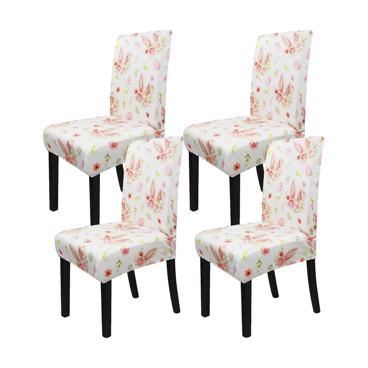 Easter Chair Covers Set of 4 Spring Bunny Ears Floral Dining Room Slipcovers Stretch Parsons Chair Seat Protectors Spring Easters Decor-4PCS