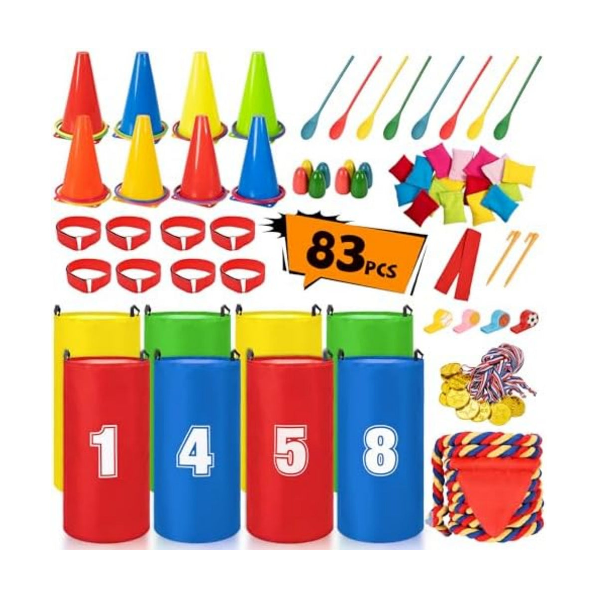 ropoda Field Day Games, Outdoor Carnival Games Potato Sack Race Bags for Adults and Kids, Bean Bags, Soft Plastic Cones,Ring Toss Set,Egg and Spoon Race, Outdoor Games Easter