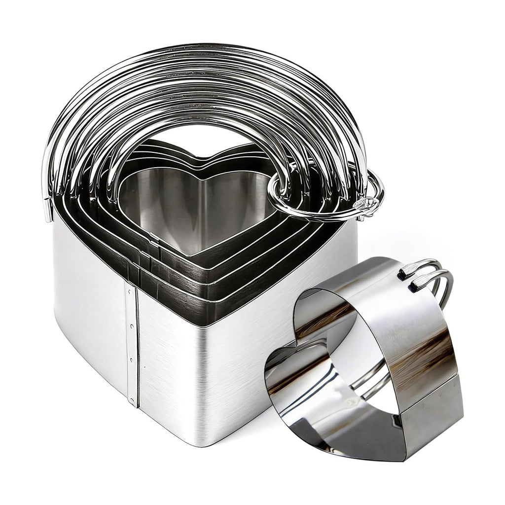 Stainless Steel Heart Cookie Cutter Set of 5 with Handle, Small to Large Heart Shapes for Baking, Pancakes, Sandwiches, Cheese, Fruits, Playdough, Valentine's Day Baking Supplies