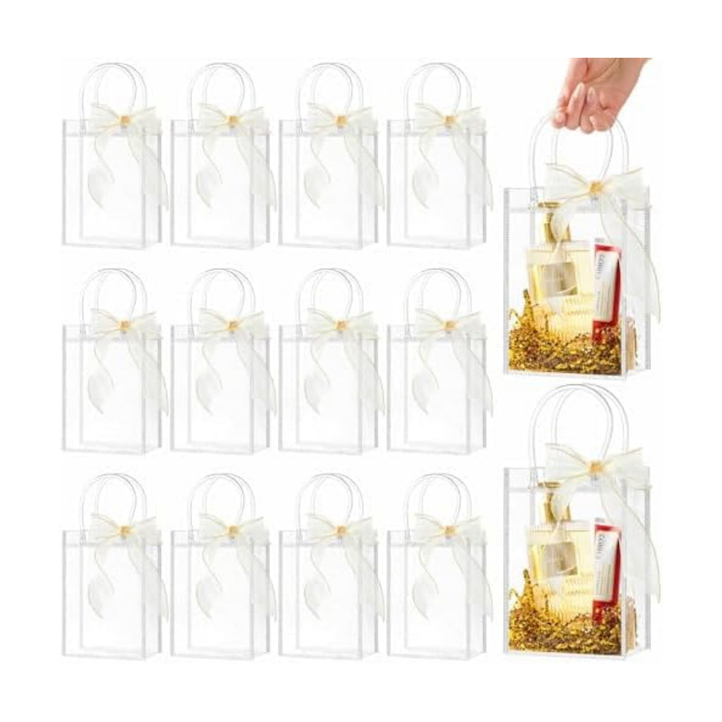 Ohuimrt 50 Pack 4.9" x 3.15" x 7.5" Clear Plastic Gift Bags with Handles