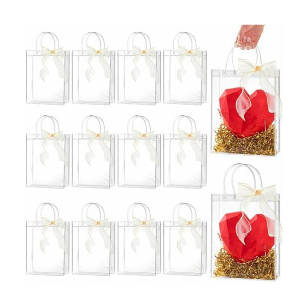 Ohuimrt 30 Pack 7.9" x 3.15" x 9.84" Clear Plastic Gift Bags with Handles