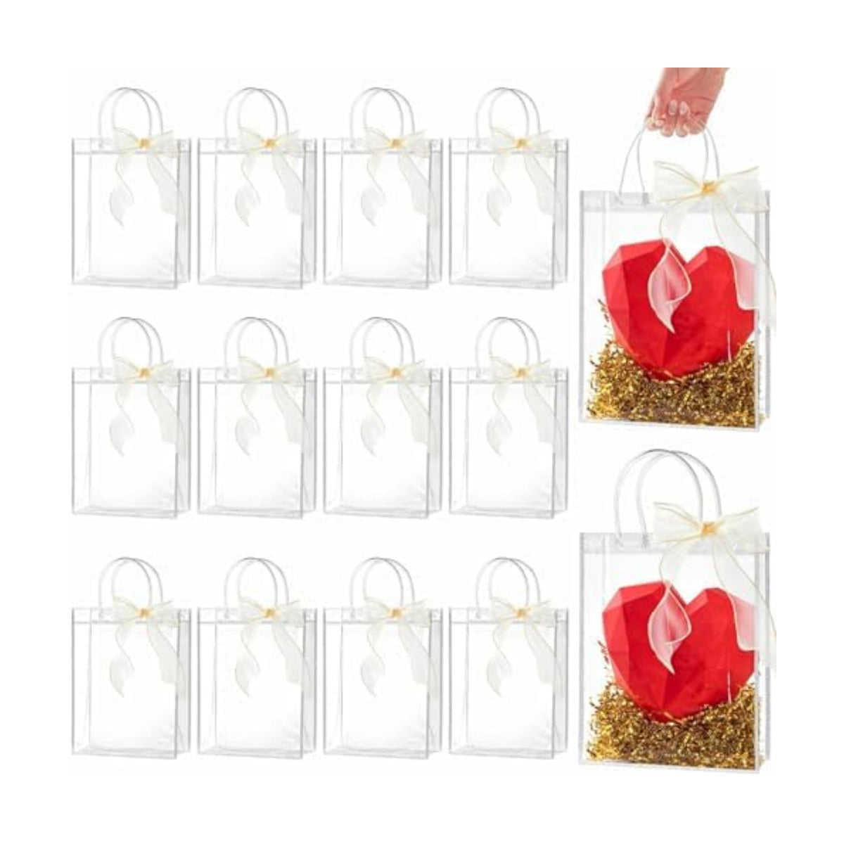 Ohuimrt 30 Pack 7.9" x 3.15" x 9.84" Clear Plastic Gift Bags with Handles