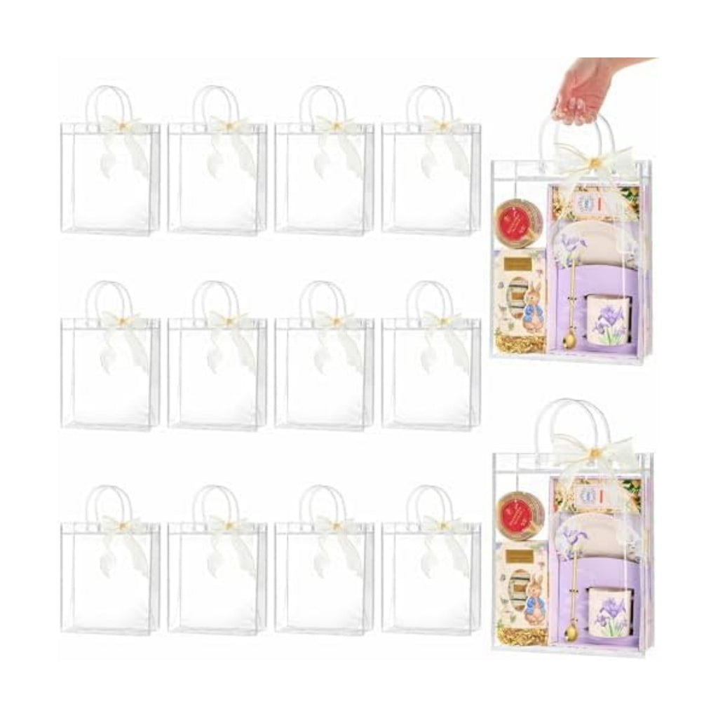 Ohuimrt 30 Pack 10.2" x 3.15" x 11.8" Clear Plastic Gift Bags with Handles
