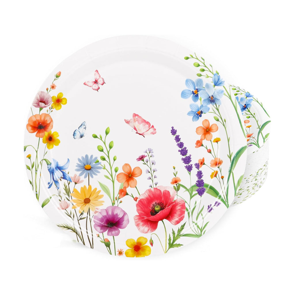 FOIMAS 50pcs Wildflower Paper Plates,7 Inch Spring Floral Disposable Plates Tableware Plate for Spring Summer Birthday Baby Shower Picnic Party Supply