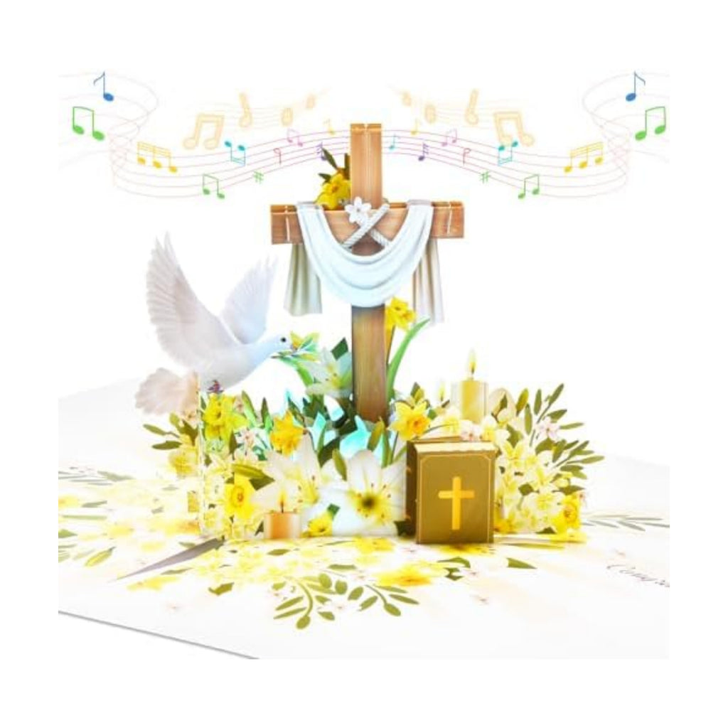 VIVIKEN Confirmation Pop Up Card with Lights, 3D Musical Religious Cards