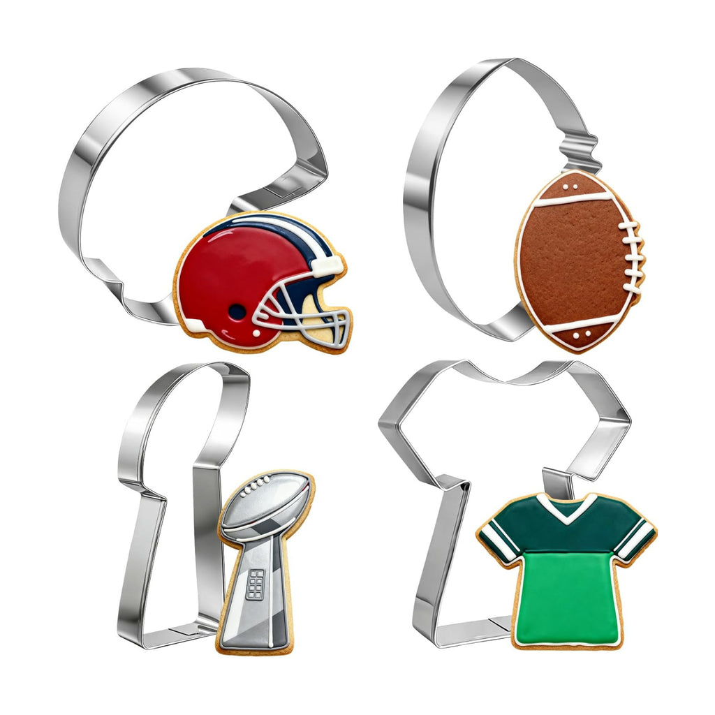 Football Cookie Cutters Set 4 Pcs, Stainless Steel Gameday Shapes