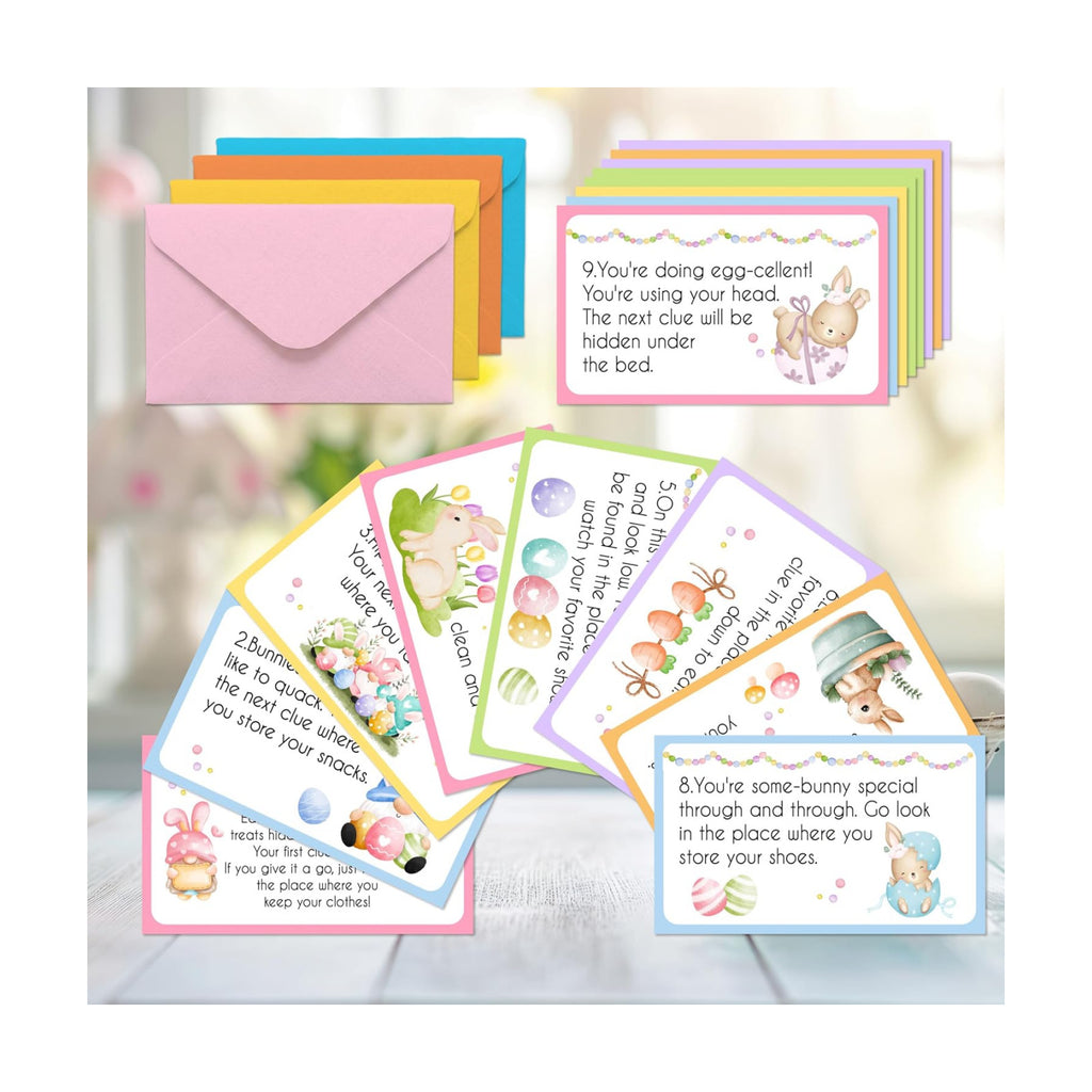 Easter Scavenger Hunt Game, Easter Gnome Treasure Hunt Clue Cards with Envelopes, Easter Egg Hunt Party Game for Adults and Family, Indoor Outdoor Activities – A01