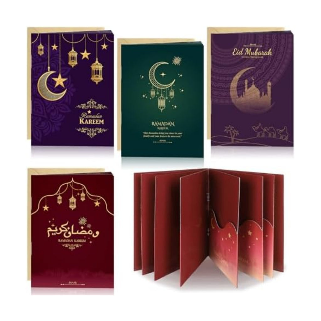 4 Sets Eid Gift Card Book, Eid Mubarak Money Holder Cards with Envelopes, Islamic Holiday Ramadan Kareem Gift Card Booklet Organizer for Family, Friends