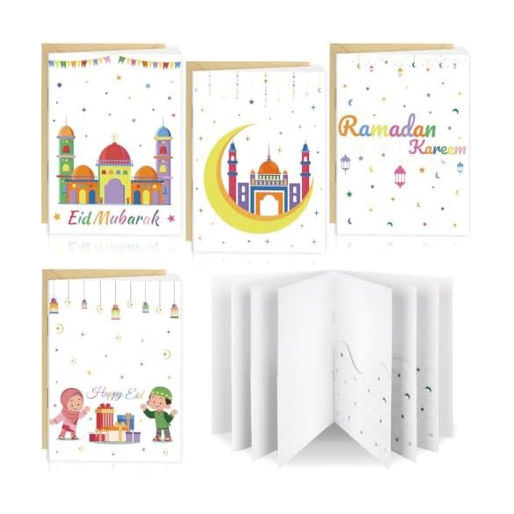 4 Sets Eid Gift Card Book, Eid Mubarak Money Holder Cards with Envelopes, Islamic Holiday Ramadan Kareem Gift Card Booklet Organizer for Family, Friends