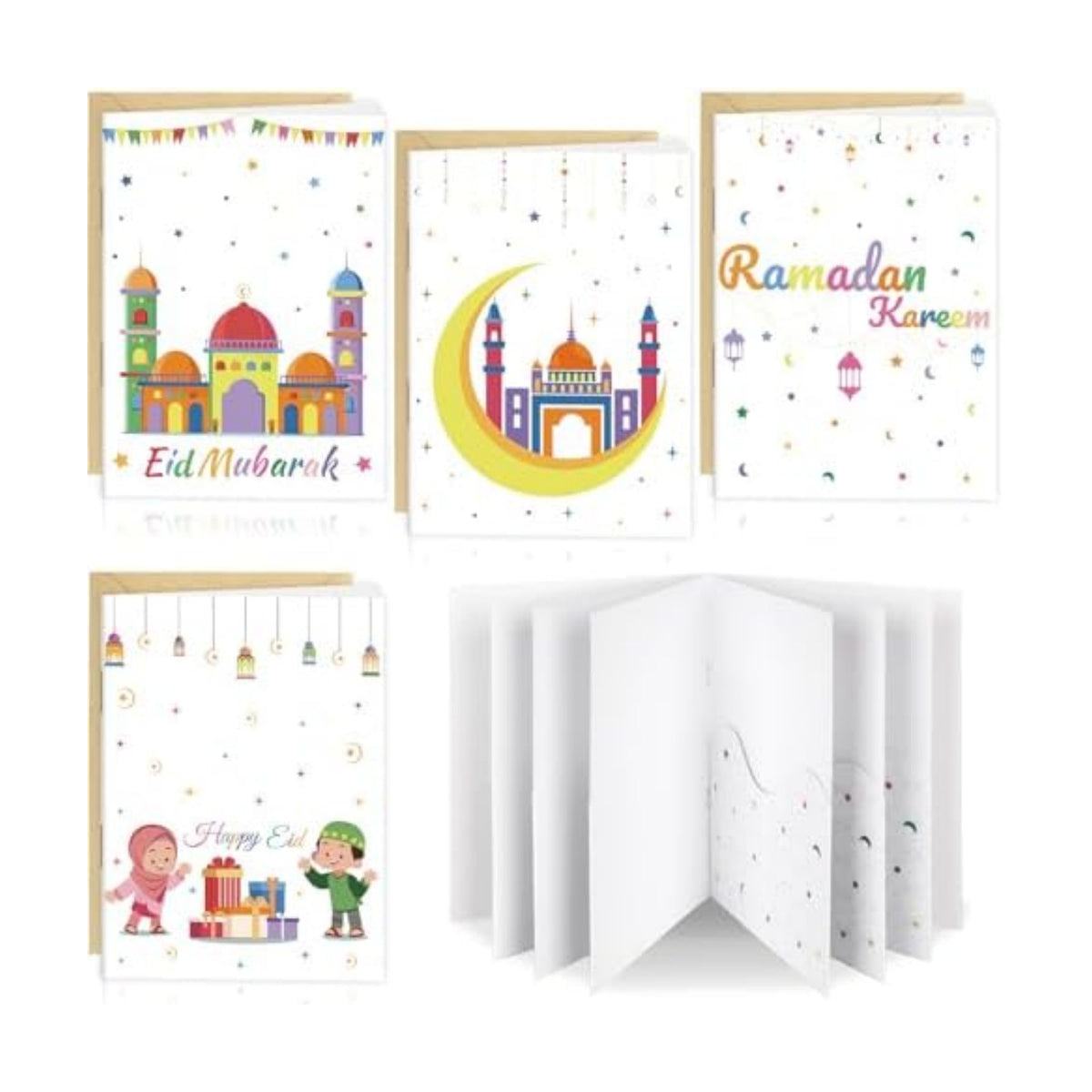 4 Sets Eid Gift Card Book, Eid Mubarak Money Holder Cards with Envelopes, Islamic Holiday Ramadan Kareem Gift Card Booklet Organizer for Family, Friends