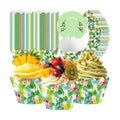 Domensi 100 Pcs Hawaiian Luau Tropical Palm Cupcake Wrappers Rustic Cupcake Liners Green Baking Cups Baking Liners for Summer Birthday Party Supplies Dessert Decoration