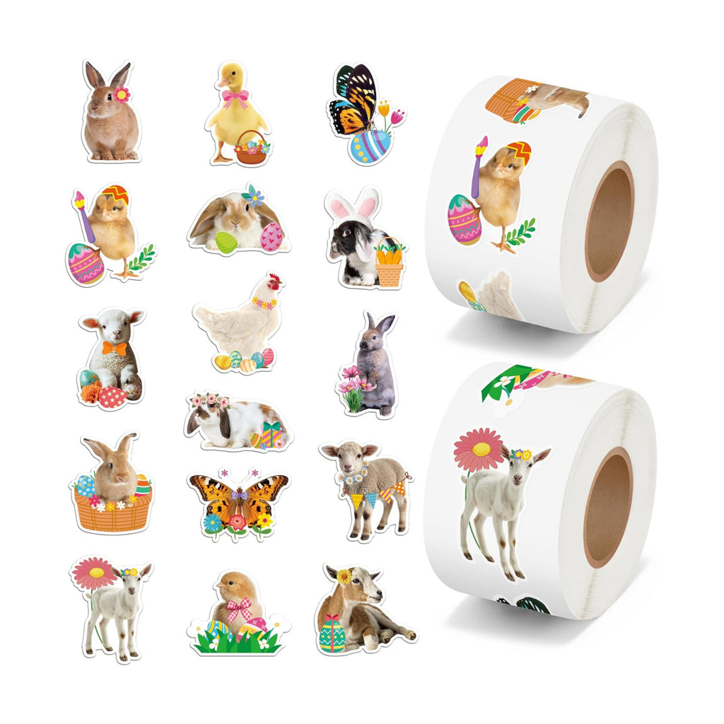 H1vojoxo Easter Animal Sticker Rolls - 1000PCS Realistic Animal Stickers for Kids 16 Designs Self-Adhesive Realistic Animals Stickers for Easter Party Supplies Cute Animals Sticker for Craft Envelopes