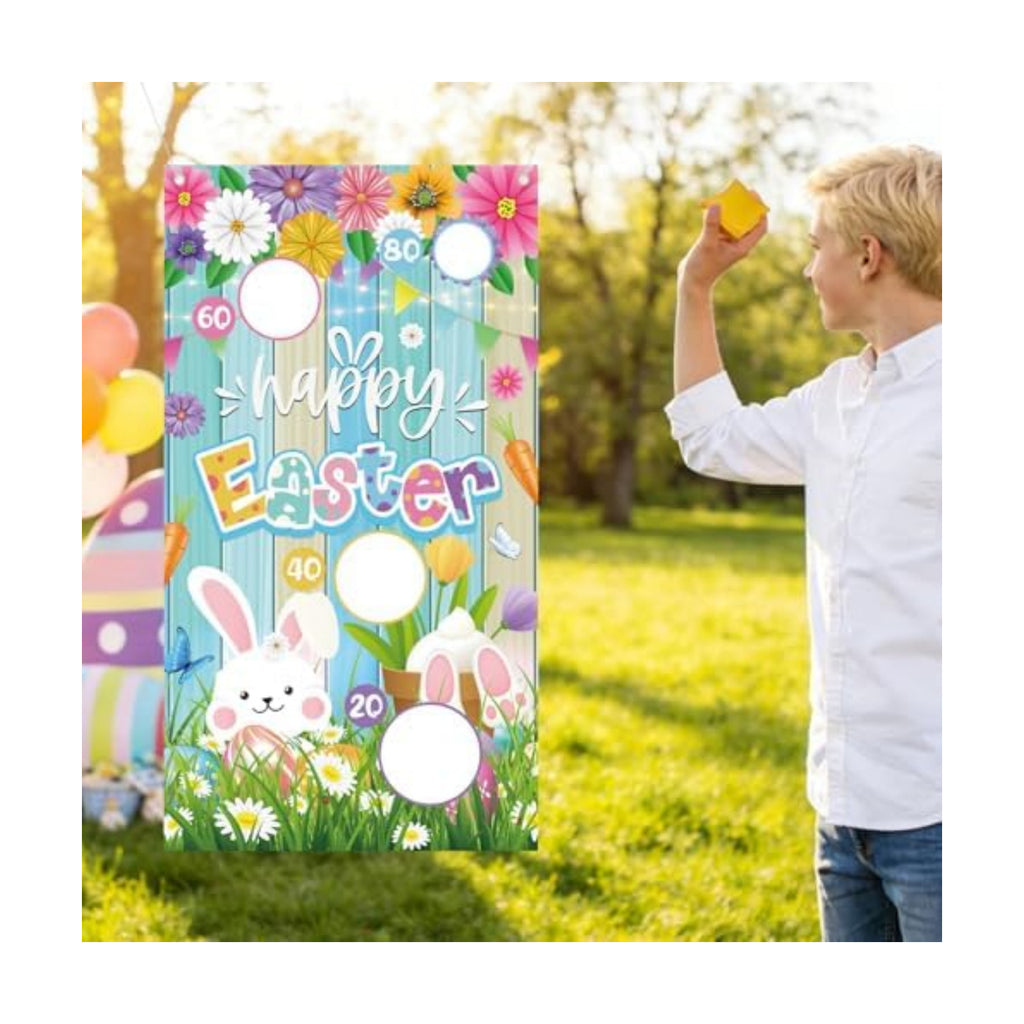 Easter Party Games Set Bean Bag Toss Game for Adults Banner with 4 Bean Bags for Tossing Bunny Egg Easter Party Decoration Indoor Outdoor Festive Decor