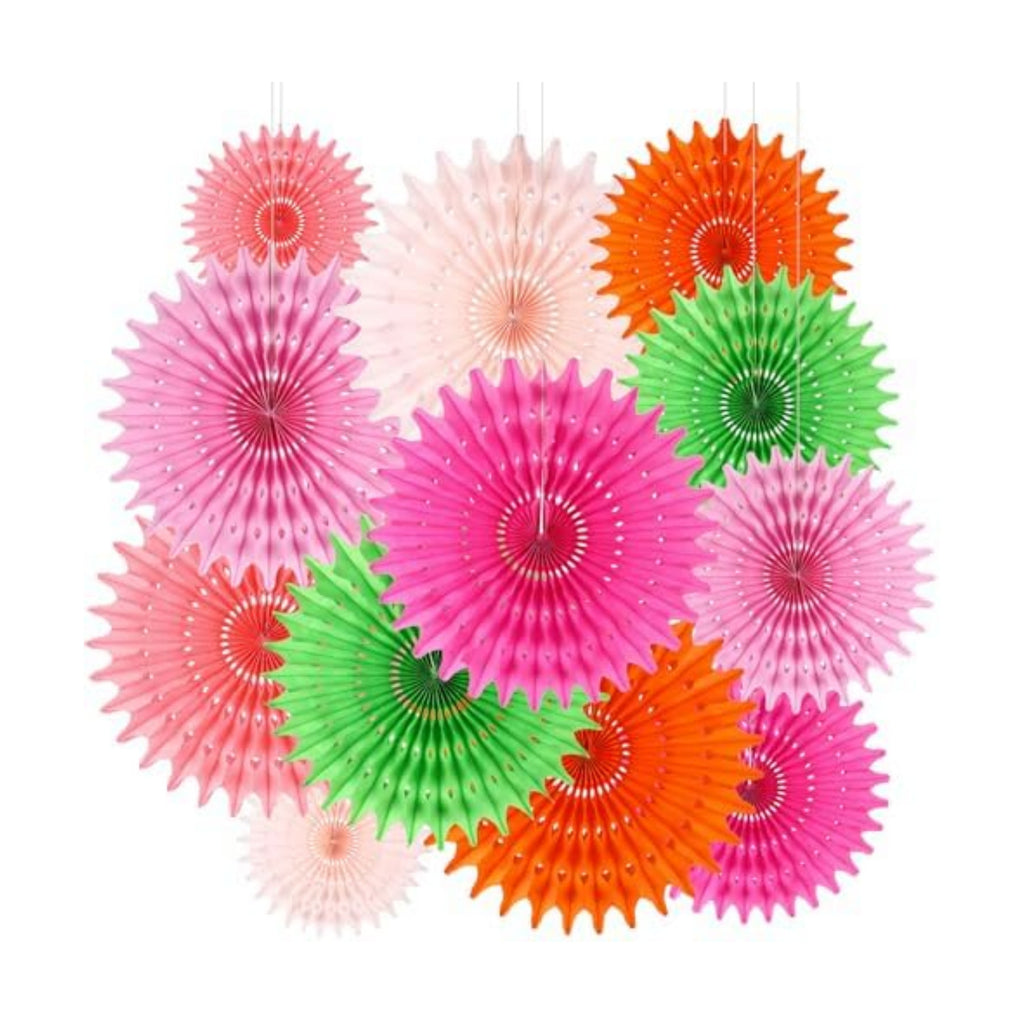 BestoFun 12 PCS Paper Fans Red Green Pink Party Decorations Tissue Paper Flowers Decorations for Girl Groovy Birthday Baby Shower Wedding Bachelorette Room Wall Hanging Décor