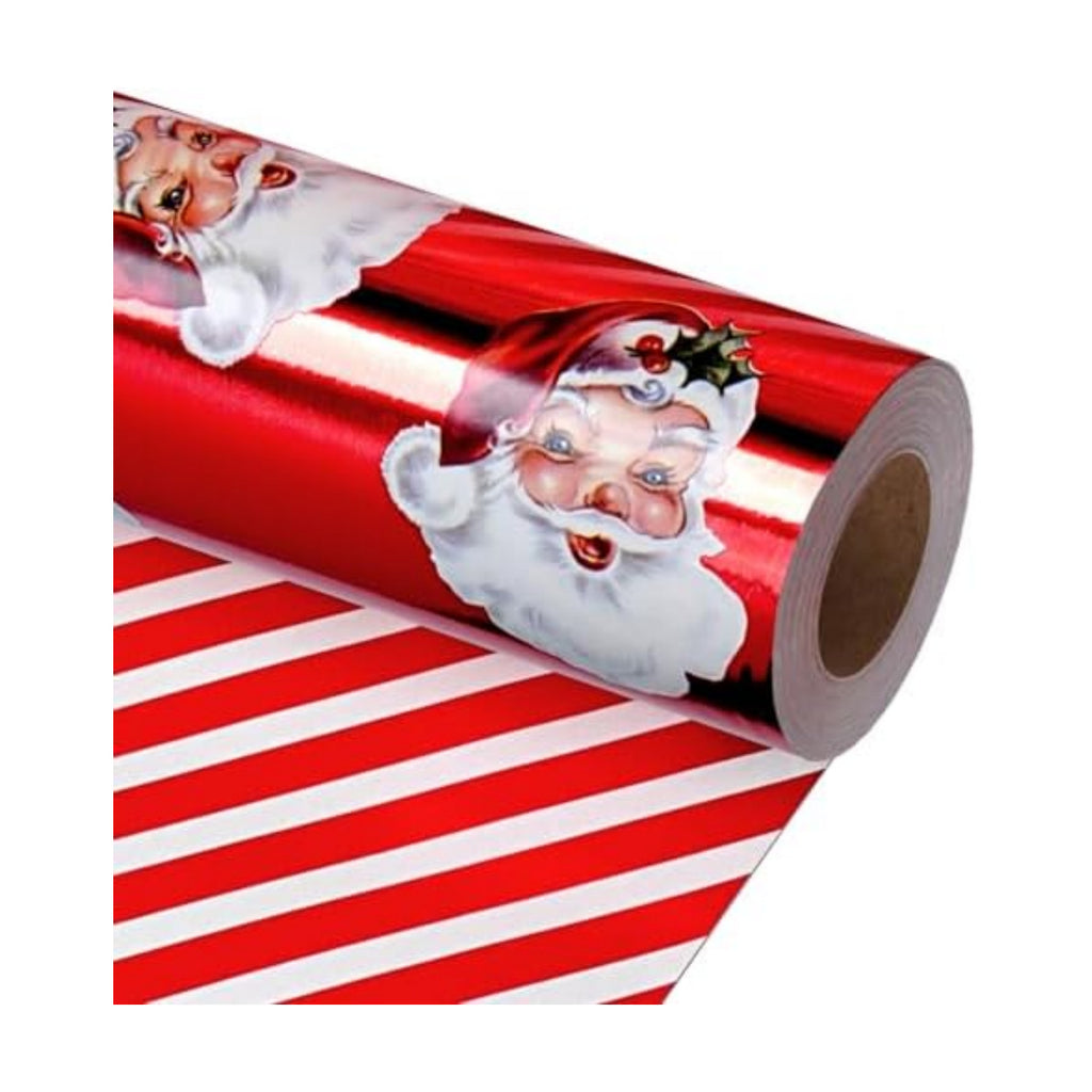 LaRibbons Vintage Santa Foil Christmas Wrapping Paper Jumbo with Red Stripe