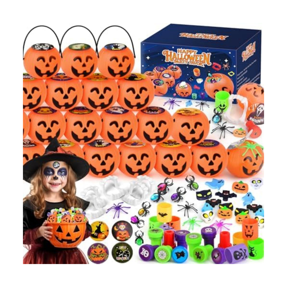 432PCS Halloween Party Favors, Mini Pumpkin Buckets, Halloween Toys