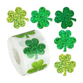 500Pcs Shamrock Stickers Roll for St. Patrick's Day - 3 Styles Holographic Sparkly Green Clover, Self-Adhesive Waterproof Irish Themed Labels for Party, Cards, Envelopes & Gift Wrapping