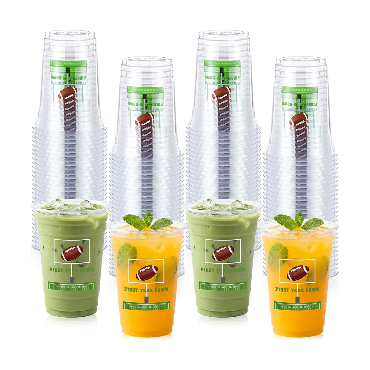 100 Pcs Bee Party Cups 16 oz, Brown, Green, Football
