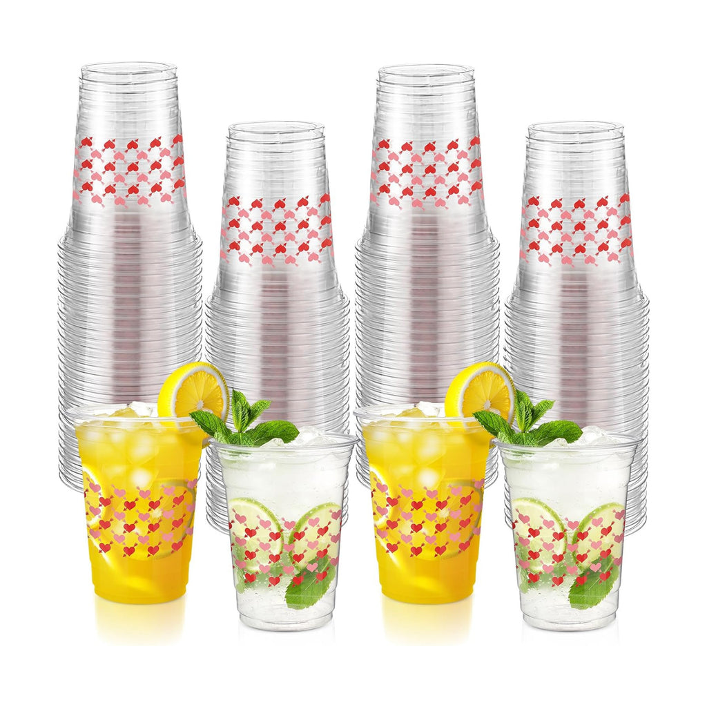 100 Pcs 16 oz Wedding Plastic Cups Bulk Disposable Romantic Cups