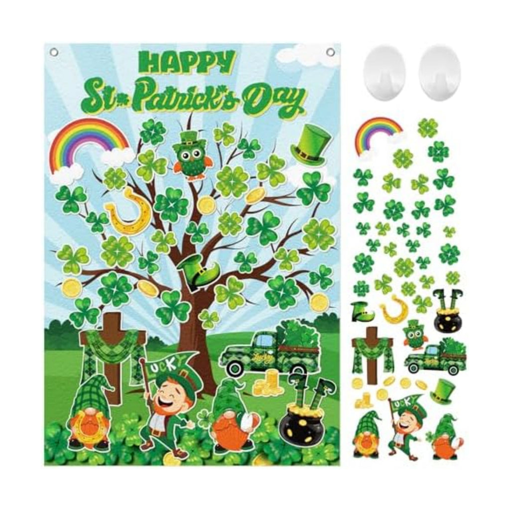 Cinrobiye St. Patrick’s Day Shamrock Felt Tree Bulletin Board Kit, Seasonal Decorative Felt Display Set for Classroom, Church and Home Holiday Decoration, Reusable Wall & Bulletin Board Decor