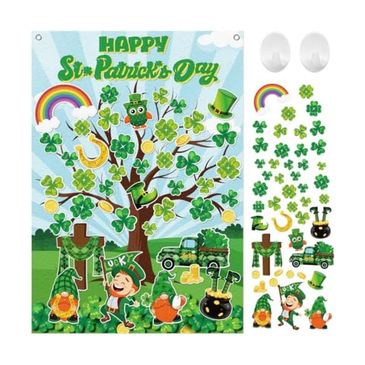 Cinrobiye St. Patrick’s Day Shamrock Felt Tree Bulletin Board Kit, Seasonal Decorative Felt Display Set for Classroom, Church and Home Holiday Decoration, Reusable Wall & Bulletin Board Decor