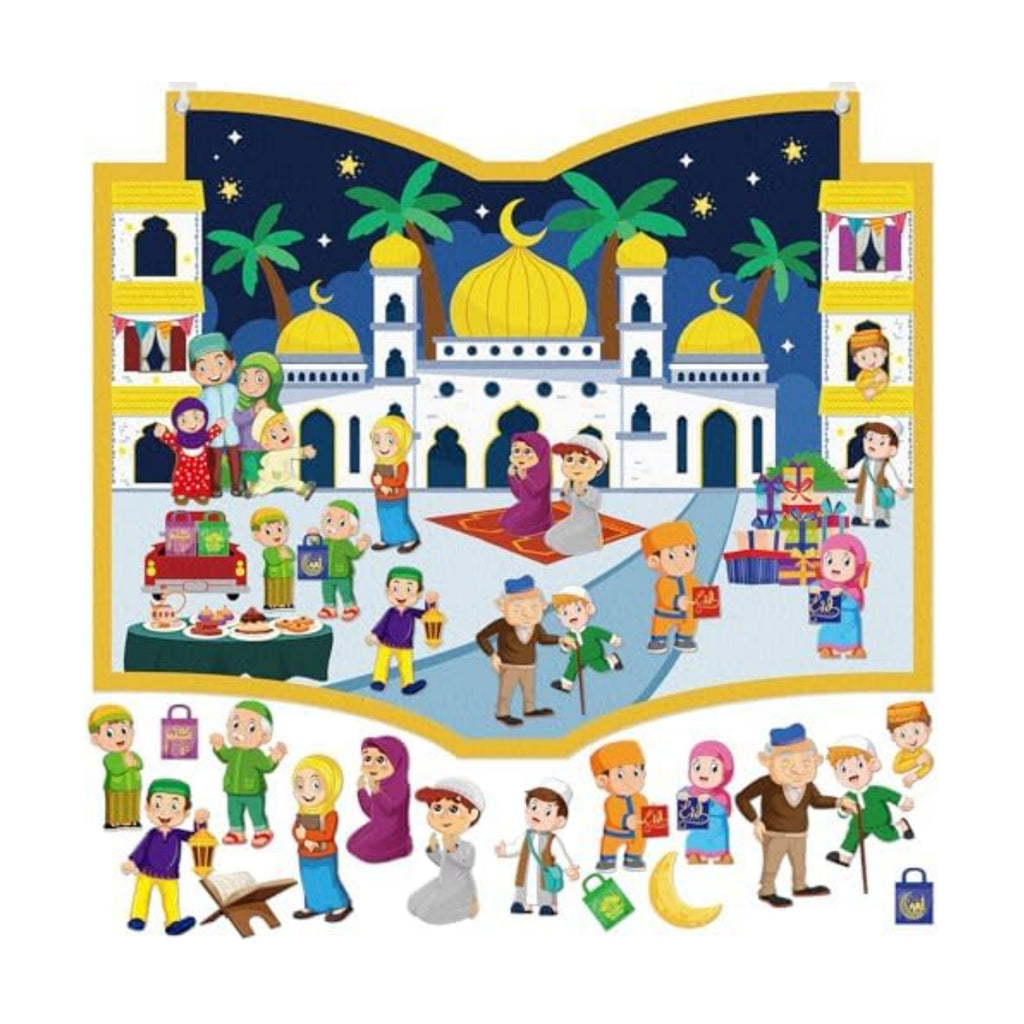 Cinrobiye DIY Ramadan Craft Kit – Eid Crafts & Activities, Reusable Felt Mosque, Moon & Stars Set for Classroom, Home, Islamic Holiday Decorations, Party Supplies