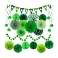24 Pcs Green Birthday Decorations Kit, Paper Fans Pom Poms Banner 8-16 in