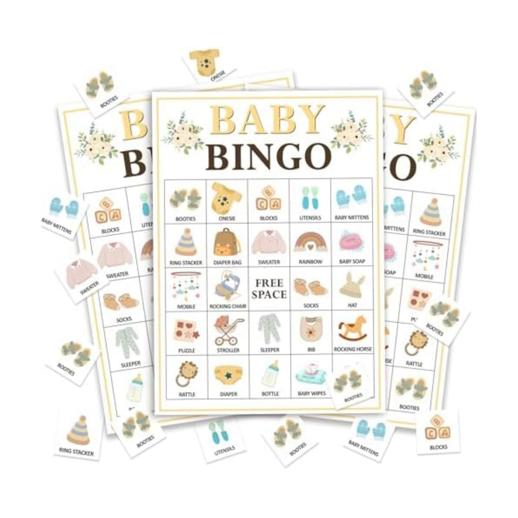 Floral Baby Shower Bingo for 24 Players, Gender Reveal Party Activity