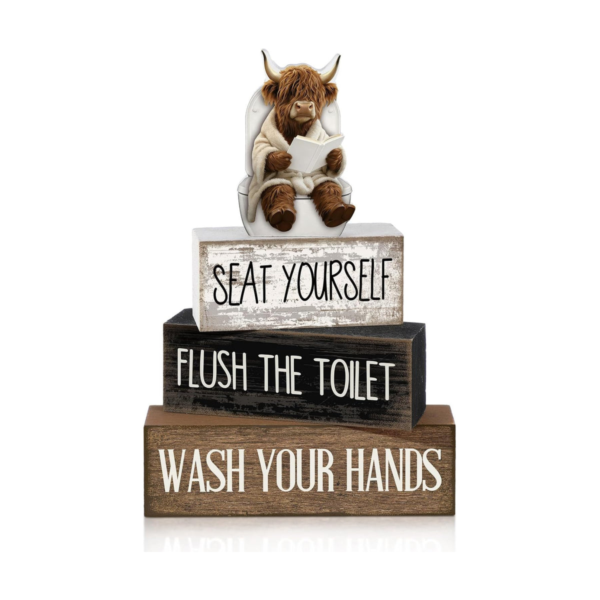 Moucuny 4 Pcs Highland Cow Bathroom Decor Funny Wooden Signs Farmhouse
