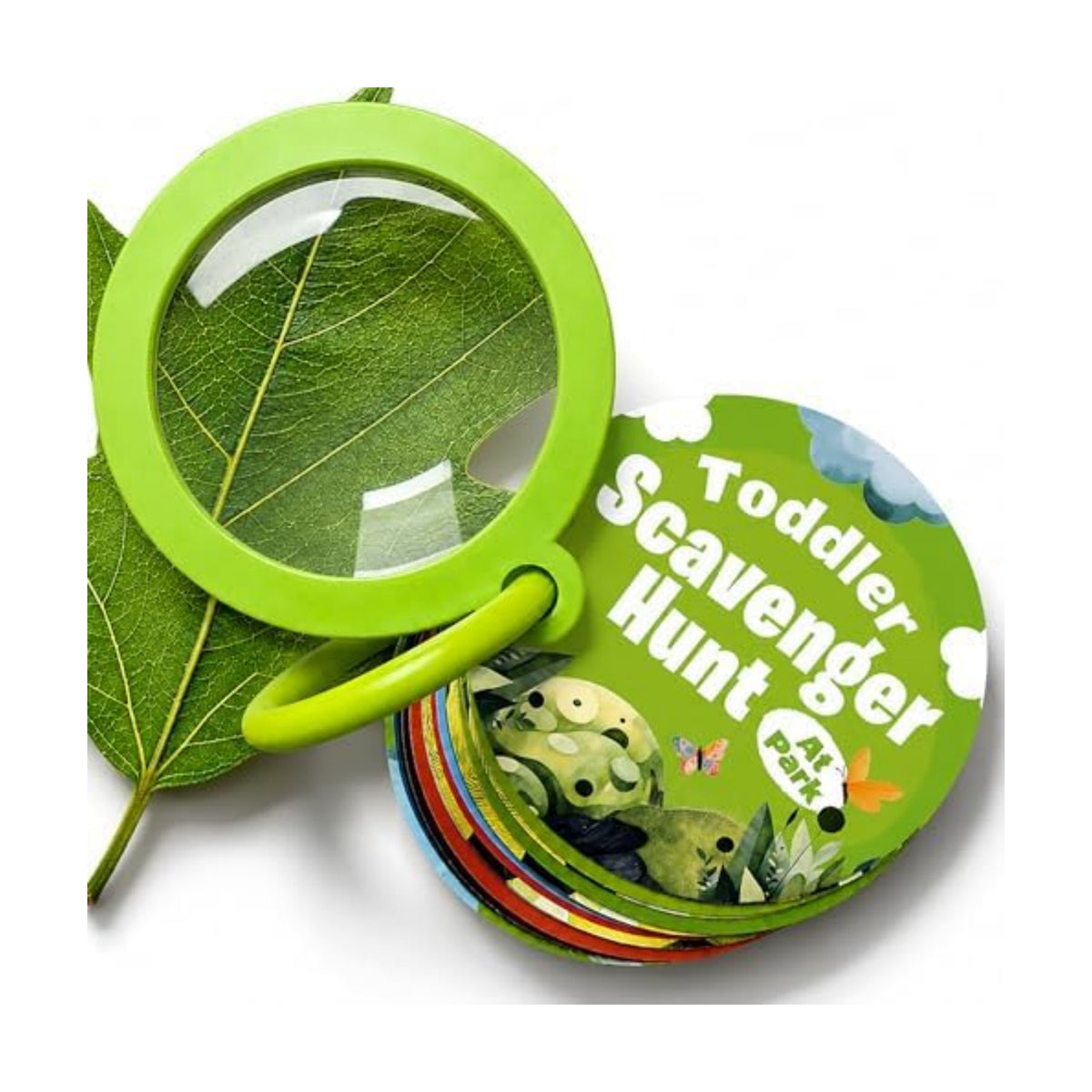 Scavenger Hunt Cards at the Park | Kids Outdoor Activity Cards Game with Magnifying Lens | Nature 2 Year Old Gifts for 2-3 Year Olds | Toddler Games for Boys & Girls