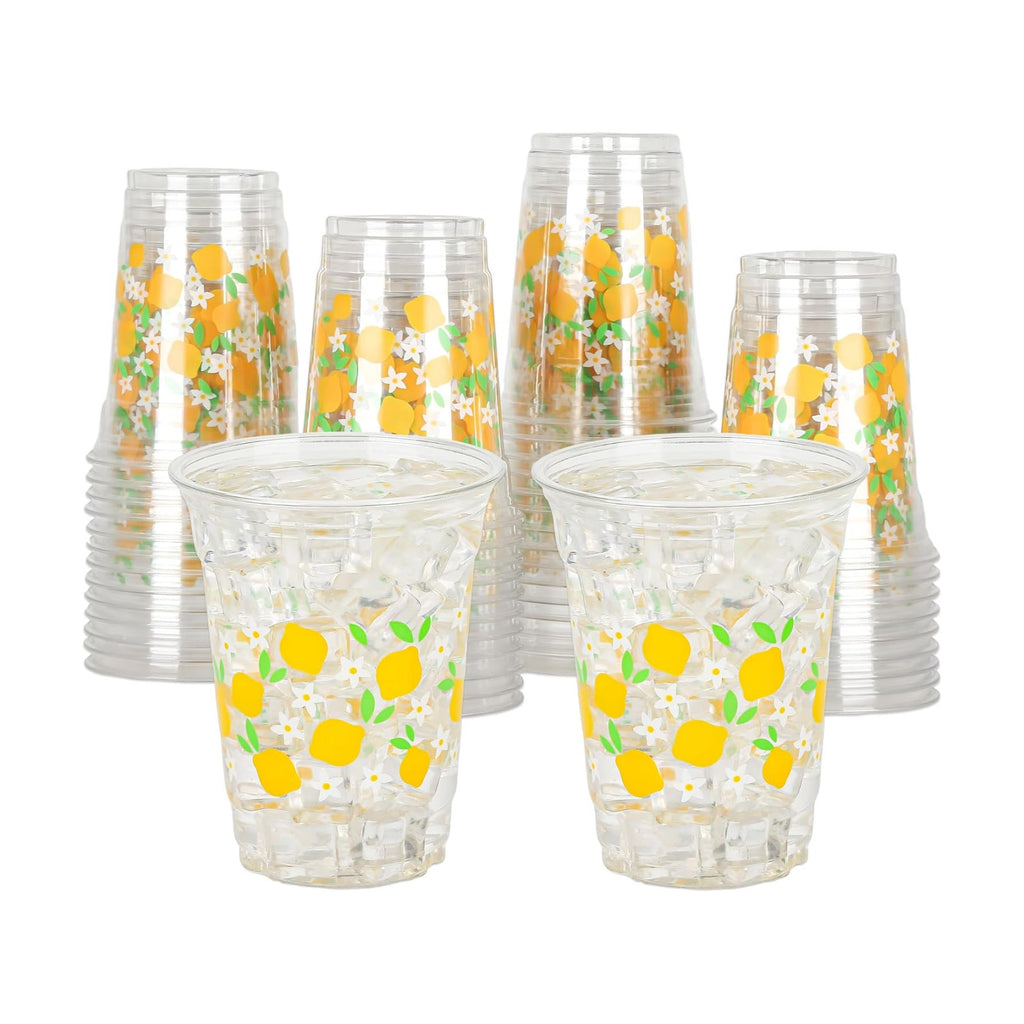 AimFun 100 Pcs Lemon Plastic Cups Summer 12 oz Party Clear Cups