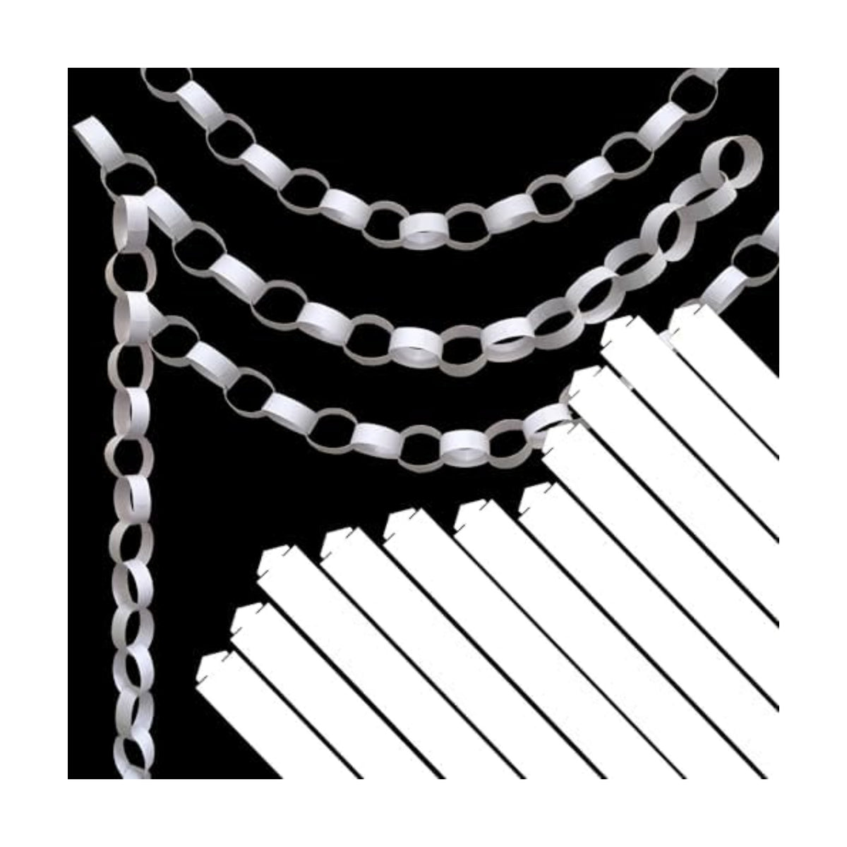 Origami Joy 300 White Paper Chain Strips for Crafting. No Glue or Tape Needed. Kid Friendly & Family Fun. Yields Over 50 Feet of Paper Chains for Party or Classroom Decorations (White)