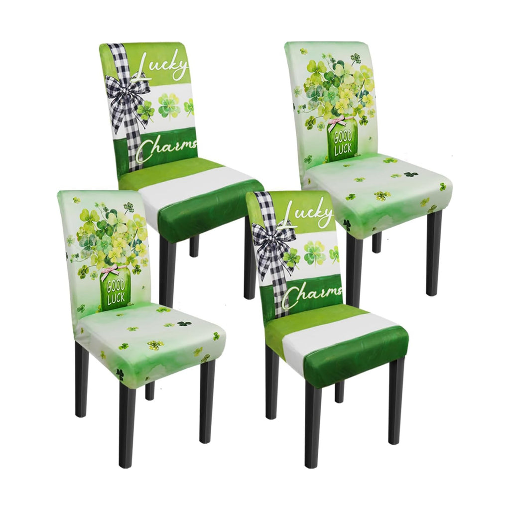St Patricks Day Chair Covers Set of 4 Shamrock Chair Back Covers St Patrick's Day Dining Chair Covers for Party Kitchen Decorations