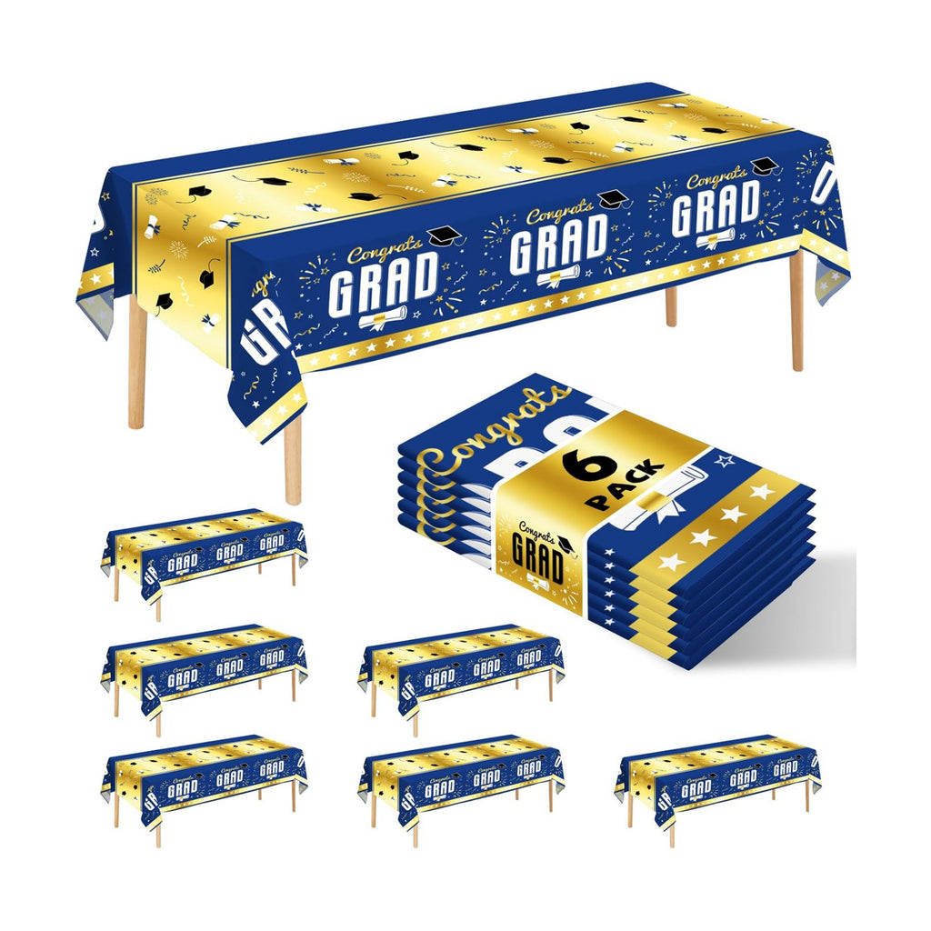 6 Pack Disposable Plastic Tablecloth 54" x 108" Blue Class of 2026 Grad Party Table Cloths Disposable for 6 to 8 Foot Tables Graduation Party Indoor or Outdoor (Graduation Blue)