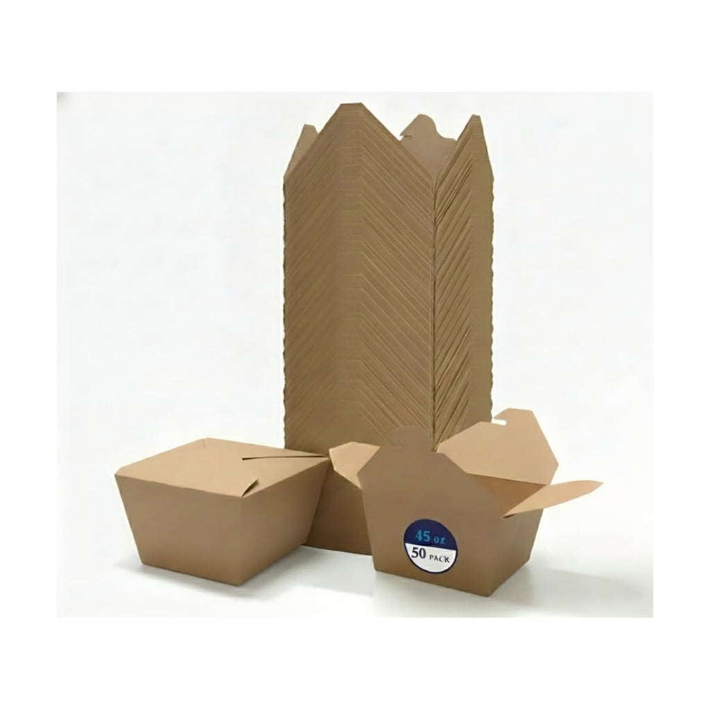 50 Pack 45 oz Take Out Food Containers, Leak & Grease Resistant Microwavable Freezer Safe, Kraft Cardboard Lunch To-Go Boxes, Disposables for Household Restaurant Office Party Picnic